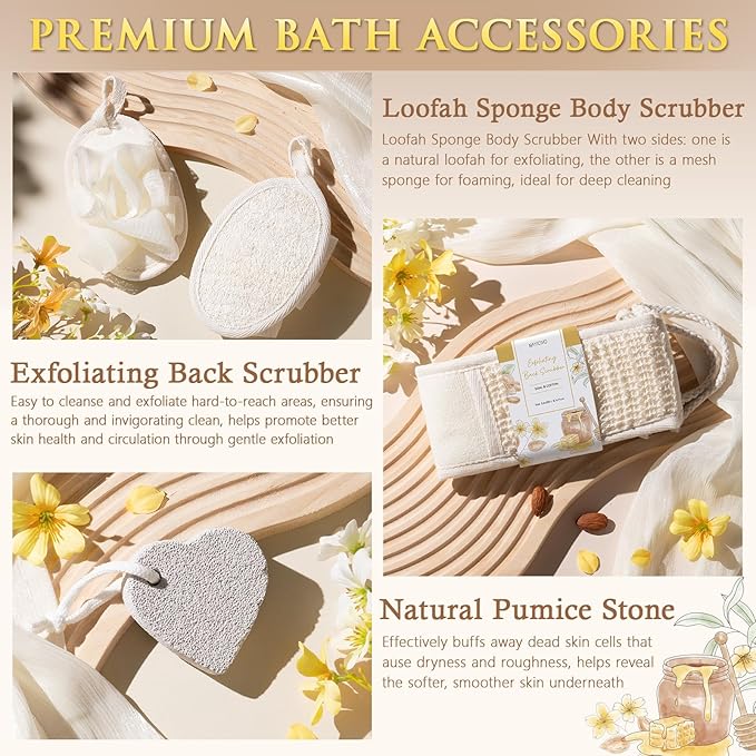 Christmas Birthday Gifts for Women, Honey & Almond Milk Relaxing Spa Gift Baskets for Women Self Care Package Bath Gift Set, Home Bath and Body Kit Pamper Gifts for Womens Mom Her Friends Sister Wife