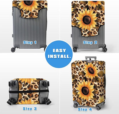 Luggage Cover Protector for 30-32 Inch Suitcases, TSA Approved Elastic Travel Suitcase Covers, Anti-Scratch Washable Luggage Sleeve for Carry On & Checked Bags, Leopard Sunflower