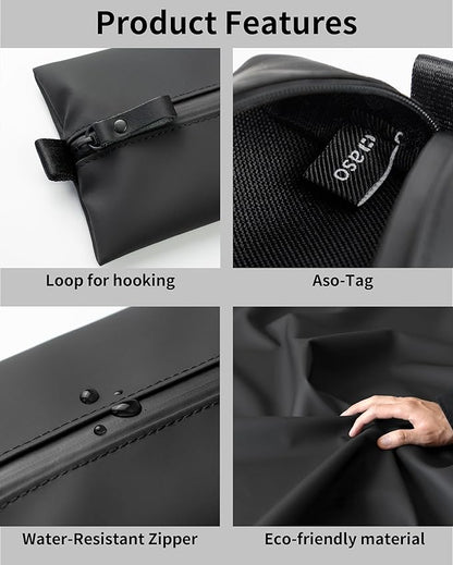 Water-Resistant Zipper Pouch, Made in Japan, Multipurpose Organizer with Pockets for Cords, Essentials, Toiletries, Cosmetics, and Travel Accessories, Eco & Durable Materials, TOFTPOUCH, Medium, Black