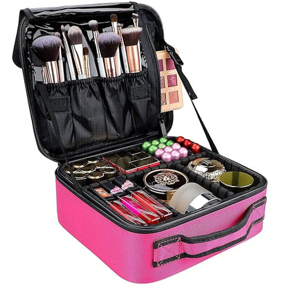 gzcz Travel Makeup Bag,Portable Makeup Case for Women,Professional Cosmetic Train Case Organizer Artist Storage Bag With Adjustable Dividers Brushes Toiletry Jewelry Digital Accessories