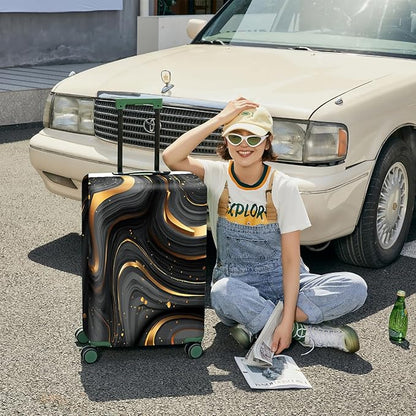 FOREVER QUEEN Luxury Gold Black Marble Luggage Cover Suitcase Protector Suitcase Cover Anti-Scratch,Stretchable Bag Cover Washable Durable Polyester