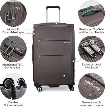 Hanke 24 Inch Expandable Luggage Large Suitcases with Wheels Softside Checked Luggage Rolling Suitcase with Lock Lightweight Travel Luggage for Men and Women 24 Inch Luggage.(Coffee)