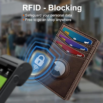 Airtag Slim Leather Wallet for Men - 12-Card Capacity, Magnetic Closure, Money Clip & Simplified Bill Compartment, RFID Blocking (4.3" x 3.0") | Gift Boxed