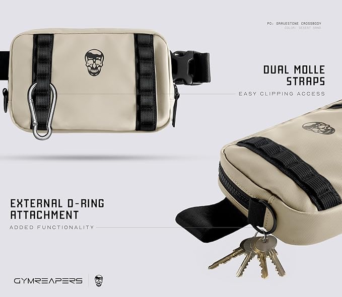 Gymreapers Travel Small Crossbody Bags for Men & Women with Hidden Pocket - Waterproof Crosssbody Fanny Pack for Men with Adjustable Shoulder Sling Belt for Traveling, Running & Hiking (Desert Sand)