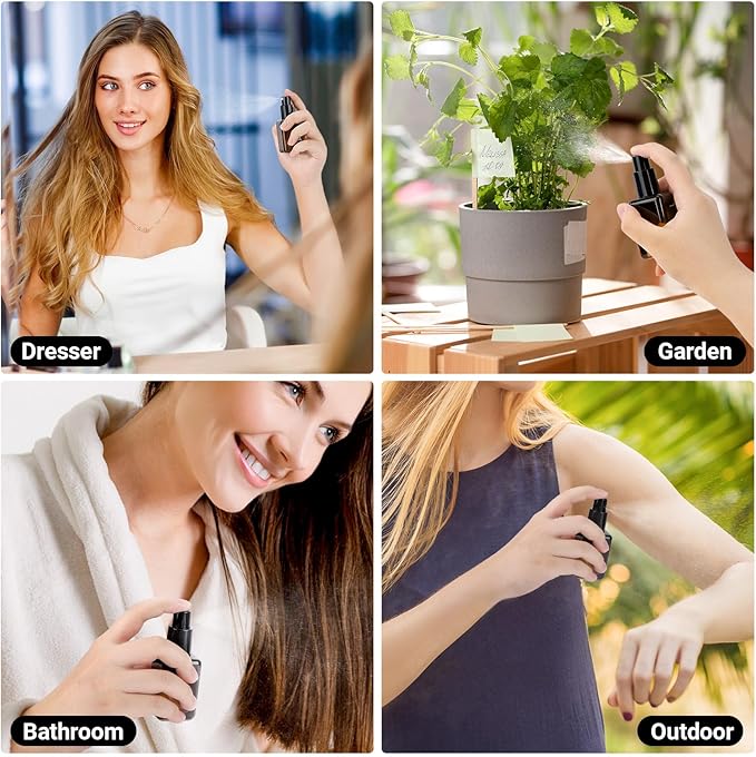 Segbeauty 1oz Small Amber Glass Spray Bottle Refillable, 4pcs Fine Mist Empty Glass Travel Bottles for Toiletries Liquid Containers, 30ml Travel Size Mini Spray Bottle Atomizer Sprayer for Perfume