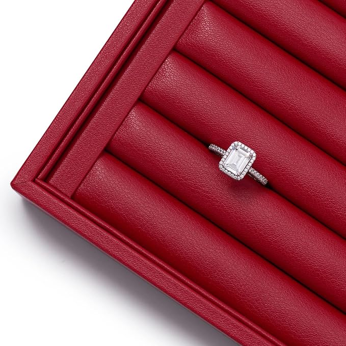 Oirlv Gorgeous Red Leather Ring Organizer Tray Jewelry Display Tray Stackable Jewelry Organizer Plate