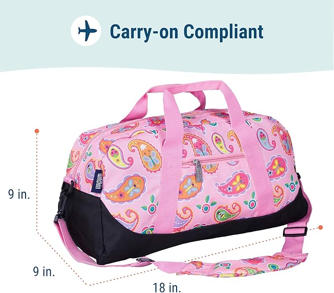 Wildkin Kids Overnighter Duffel Bag – Carry-On Size, Ideal for School & Sleepovers – Paisley