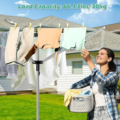 tonchean Rotary Umbrella Drying Rack Outdoors, 4-arm Umbrella Clothesline for Laundry, Adjustable Height Rotary Dryer Collapsible Clothes Drying Rack | 12-Lines with 165 ft. Clothesline