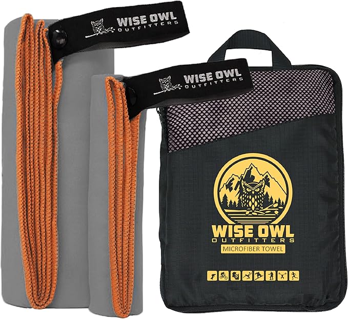 Wise Owl Outfitters Microfiber Camping Towel - Quick Dry Towel for Travel, Backpacking, Hiking, Beach, Gym & Yoga - Compact, Fast Drying & Lightweight