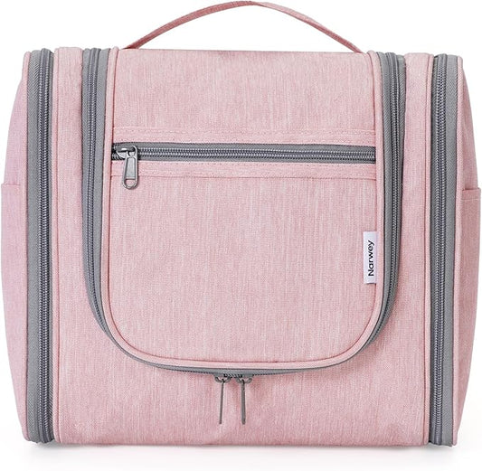 Narwey Hanging Toiletry Bag for Women Travel Makeup Bag Organizer Toiletries Bag for Cosmetics Essentials Accessories(Large, Pink)