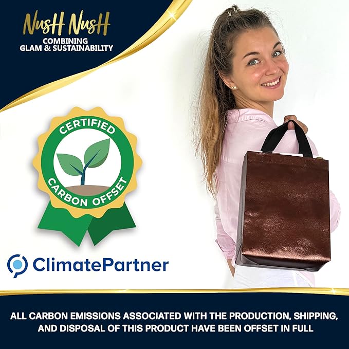 Nush Nush Chocolate Gift Bags Medium Size - Set of 60 Reusable Shiny Brown Gift Bags Handles - Stylish Party Favors Bags In Bulk For Small Business Use In Gifting Events, Birthdays - 8Wx4Dx10H Size