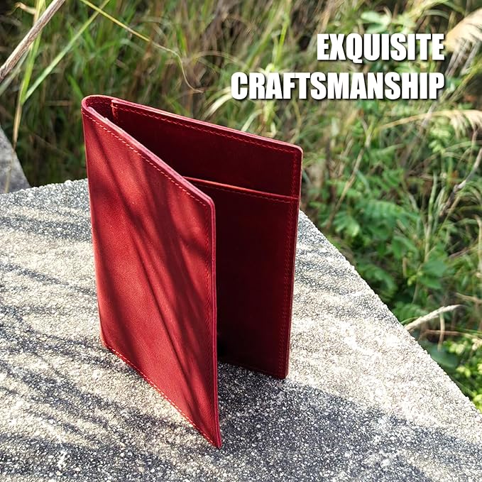 STAR VISTA Albatross Leather Travel Passport Holder, Minimalist Design, Full Grain Leather Case for Women and Men - Slim Passport Wallet, Bifold, RFID Blocking, Crimson Red
