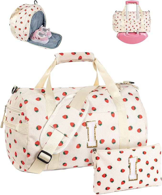 Birthday Gifts for Teenager, Girls Gym Bag, Kids Personalized Weekend Duffel Bags with Shoe Compartment, Initial Travel Tote with Makeup Bag, Gift for Dance Cheerleader Girl (Letter I)