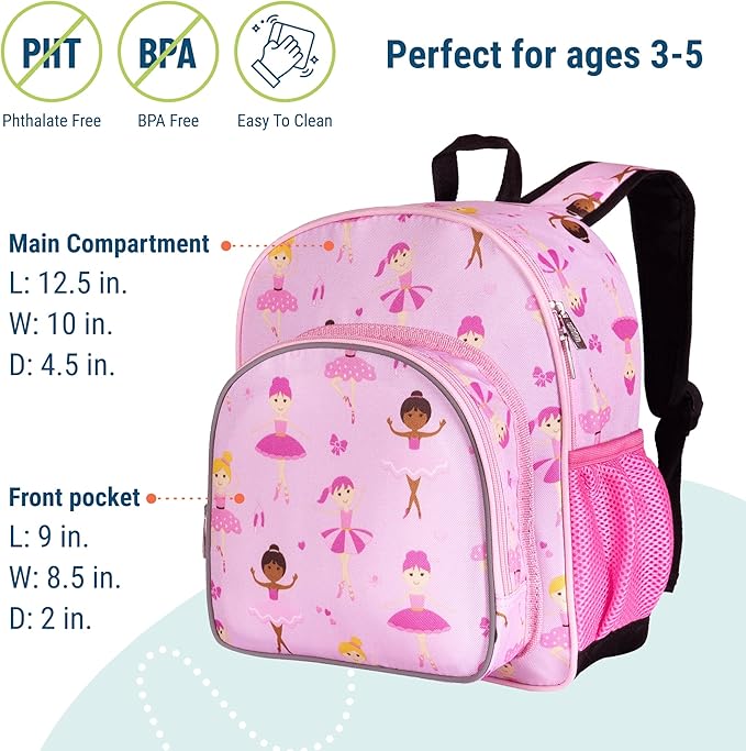 Wildkin 12-inch Kids Backpack – Padded, Adjustable, Ideal for Daycare & Travel - Ballerina