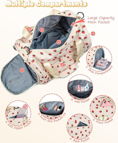 Tween Girl Gifts Trendy Stuff, Girls Gym Bag, Kids Personalized Weekend Duffel Bags with Shoe Compartment, Initial Travel Tote with Makeup Bag, Gift for 3 4 5 6 7 Year Old Kid (Letter T)