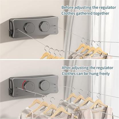 JOOM Retractable Clothesline Heavy Duty Clothes Drying Laundry Line Wall Mounted Easy Hanging Clothes Drying Laundry Line Retracting Hanging Lock to Prevent Sagging (Two line,Grey)