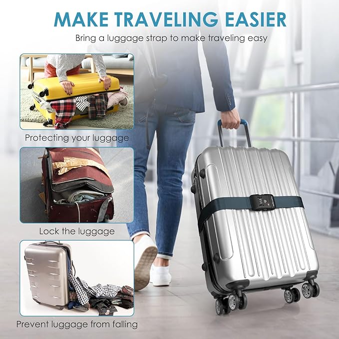 Travel Inspira Luggage Straps for Suitcases with TSA Lock, Protect Your Luggage Anti-Burst, High Visibility Color, Easy to Identify Luggage Adjustable Heavy Duty Belt for 20-32 Inch Suitcases