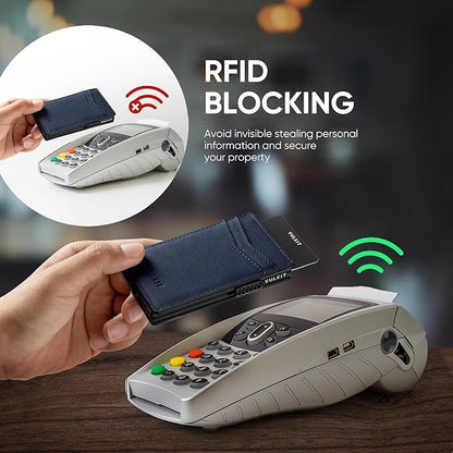 VULKIT Men's Slim Wallet Pop Up Card Holder RFID Blocking Metal Wallet Minimalist Design Holds Up to 11 Cards, Nappa Leather