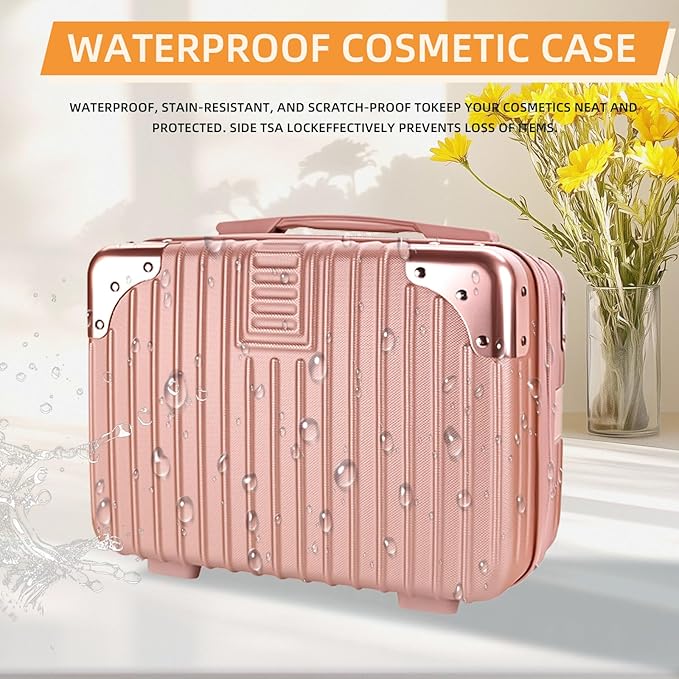 14inch Hard Shell Cosmetic Organizer Travel Train Hand Luggage Small Portable Carrying Suitcase Makeup Case Bag for Women Toiletry