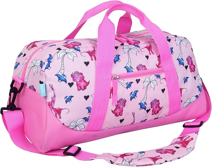 JumpOff Jo by Wildkin Overnighter Duffel Bag – Lightweight Travel Bag for Kids - Pink Dino