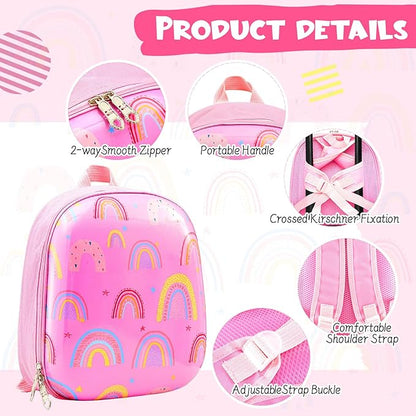 Sanwuta 4 Pcs Kids Luggage Set Backpack Travel Rolling Suitcase U-shape Pillow Christmas Children Gift for Girls Boys(20 Inch,Rainbow Style,Pink)