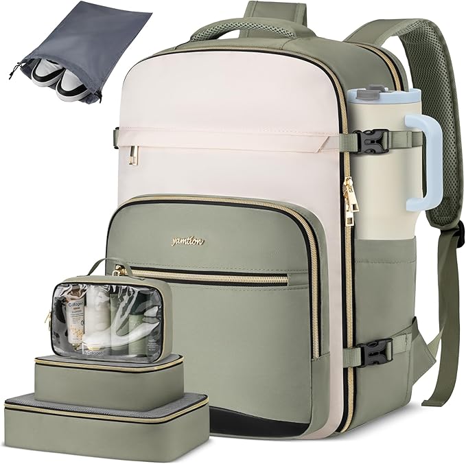 YAMTION 40L Large Travel Backpack for Women,Carry On Luggage with 4 Packing Cubes, Airline Approved Weekender Backpacks for Personal Items fits 17 Inch Laptop