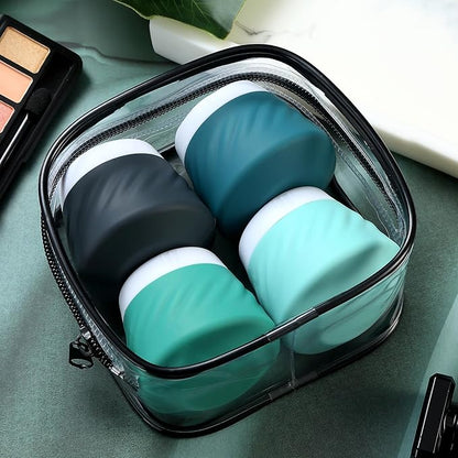 Gemice Silicone Cream Jars TSA Approved Travel Size Containers with Clear Bag, Leak-proof Travel Accessories with Lid for Cosmetic Face Body Hand Cream (4 Pack)