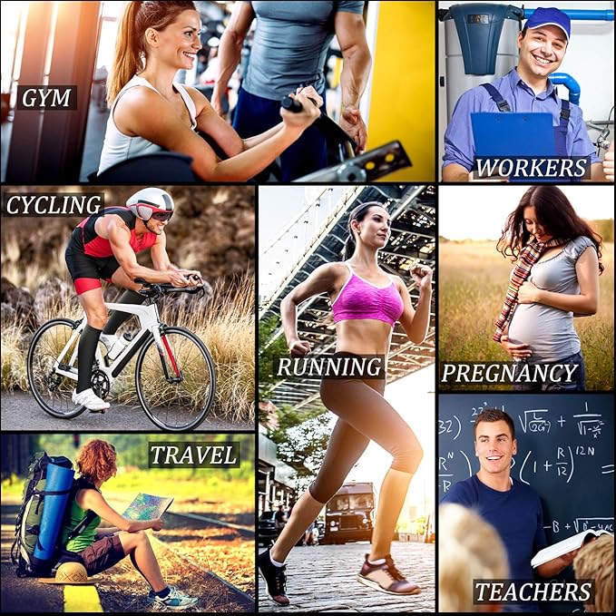 CHARMKING 6 Pairs Crew Compression Socks for Women & Men Circulation 15-20 mmHg is Best for All Day Wear Running Nurse