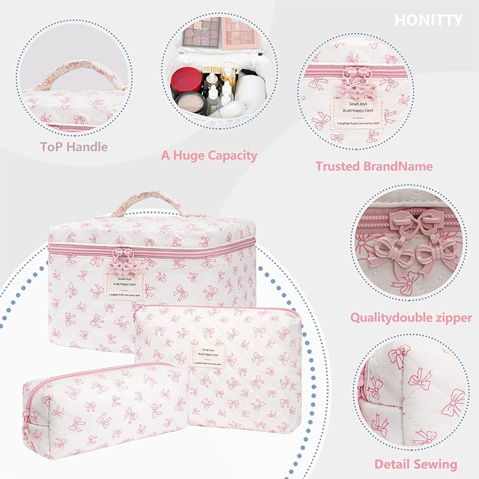 Makeup Bag,Quilted Cosmetic Bags,Large Floral Make Up Organize bag,Makeup Bag Set for Women,Flower Travel Toiletry Bag