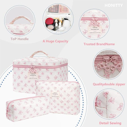 Makeup Bag,Quilted Cosmetic Bags,Large Floral Make Up Organize bag,Makeup Bag Set for Women,Flower Travel Toiletry Bag