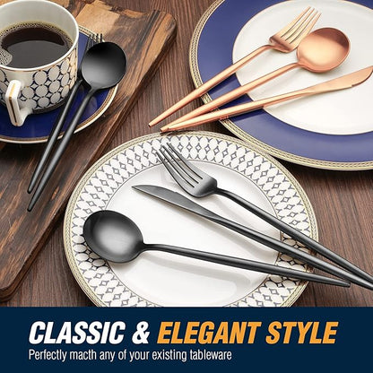 BirdyFly Black Silverware Set, 20 Piece Stainless Steel Flatware Set Service for 4, Matte Black Cutlery Set, Include Knives/Forks/Spoons, Dishwasher Safe