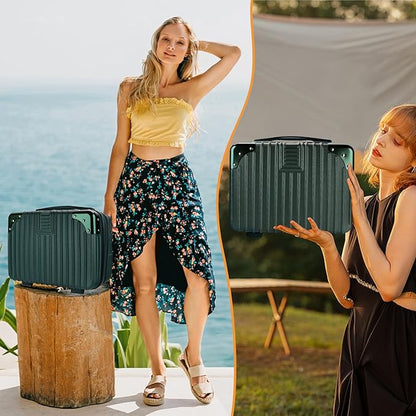 Dark Green 14inch Hard Shell Cosmetic Organizer Travel Train Hand Luggage Small Portable Carrying Suitcase Makeup Case Bag for Women Toiletry