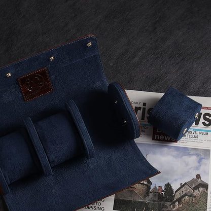 Genuine Napa Leather Watch Roll Travel Case for 3 Watches - Travel Watch Rolls and Leather Watch Display Cases with Velvet Interior - Watch Storage Organizer Men's