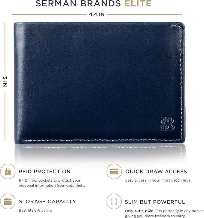 SERMAN BRANDS Mens Slim Bifold Wallet RFID Blocking Minimalist Front Pocket Wallets for Men - Thin & Stylish