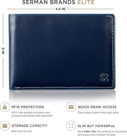 SERMAN BRANDS Mens Slim Bifold Wallet RFID Blocking Minimalist Front Pocket Wallets for Men - Thin & Stylish