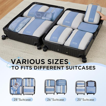 10 Set Compression Packing Cubes for Travel Essentials,Compressible Expandable Packing Cubes for Suitcase,OlarHike Luggage Organizer Bags for Travel,Handy Helper for Organizing Clothes(Light Blue)