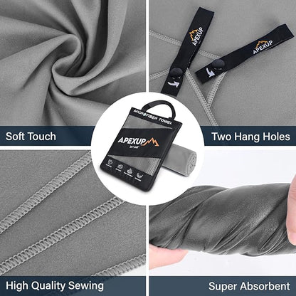APEXUP Microfiber Travel Towel, Ultra Absorbent Quick Dry Towels, Lightweight Gym Sports Camping Towel for Workout, Yoga, Beach, Shower, Swimming (Combo, Gray)