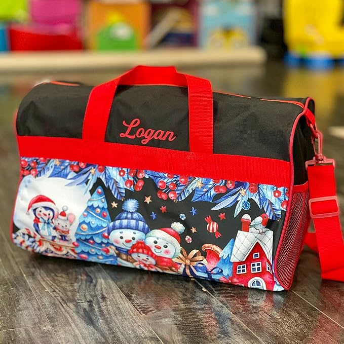 Personalized Kids 18 Inch Duffel Bag for Sports, Travel and Sleepover - Christmas