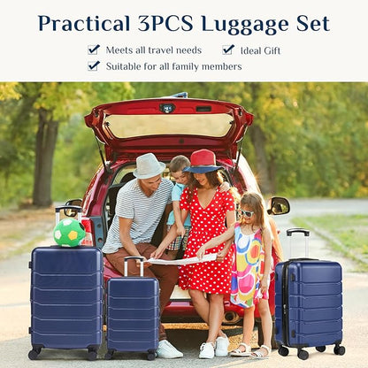 NEWBULIG Suitcases Spinner Wheels Lightweight Expandable Travel Hard Shell Luggage with TSA Lock, Blue, 3-PCS Set (21/25/29 Inch)