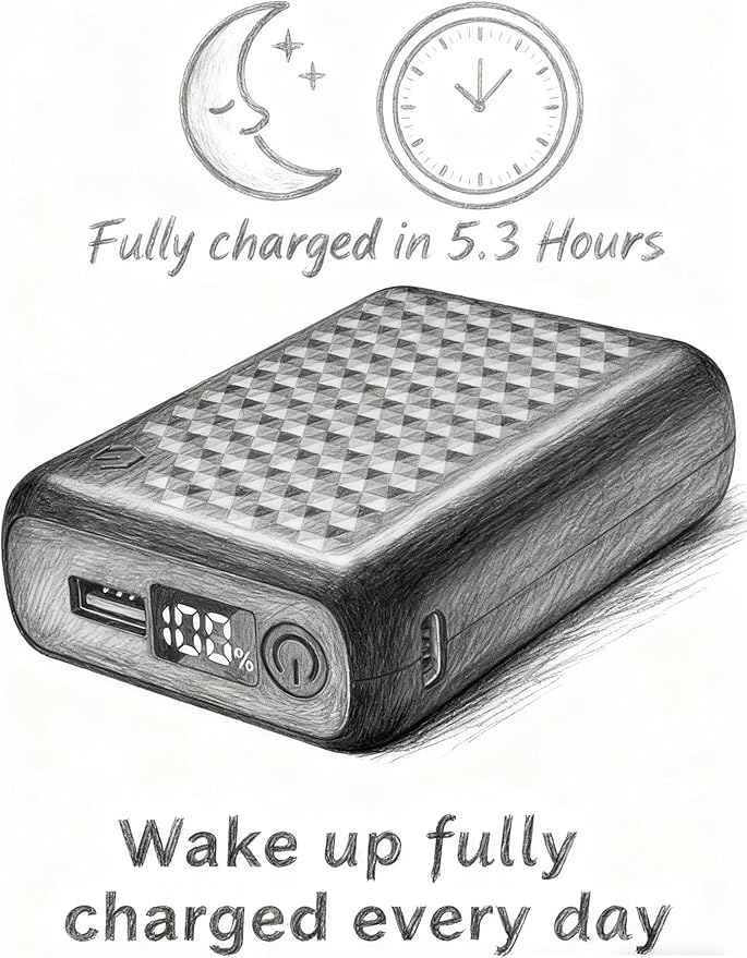 18400mAh Heated Jacket Battery Pack, 12V/5V Power Bank for Heating Coat & Vest