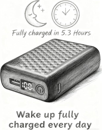 18400mAh Heated Jacket Battery Pack, 12V/5V Power Bank for Heating Coat & Vest