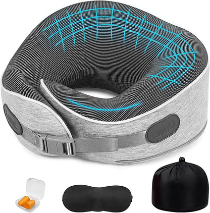Travel Pillows for Airplanes Ergonomic Memory Foam Neck Pillow for Travel - 360° Head & Neck Support for Sleeping on Flights, Cars, Trains & Office (Gray-1)