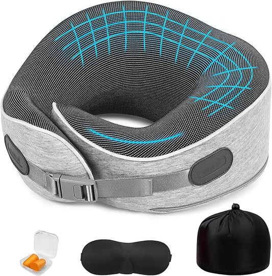 Travel Pillows for Airplanes Ergonomic Memory Foam Neck Pillow for Travel - 360° Head & Neck Support for Sleeping on Flights, Cars, Trains & Office (Gray-1)