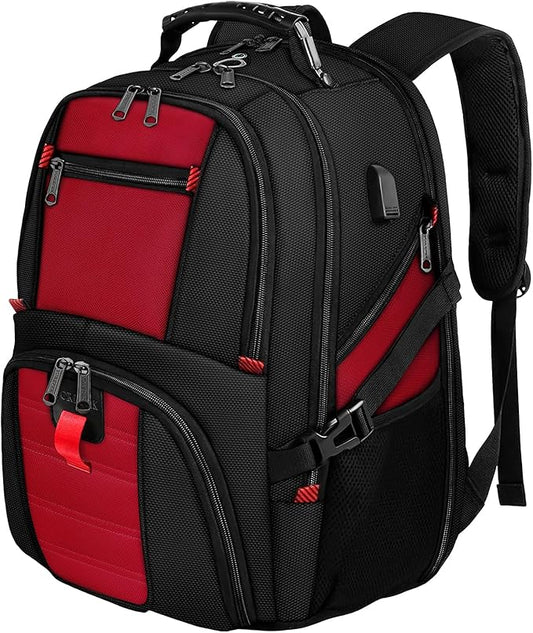 YOREPEK 18.4 Laptop Backpack,Large Backpacks Fit Most 18 Inch Laptop with USB Charger Port,TSA Friendly Flight Approved Weekend Carry on Backpack with Luggage Strap for Men and Women, Red