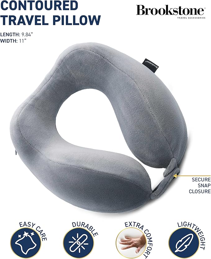 Brookstone Neck Travel Pillow - Lightweight Contoured Memory Foam Stuffable Travel Neck Pillow for Sleeping, Car, & Airplane, Size One Size, Dark Grey