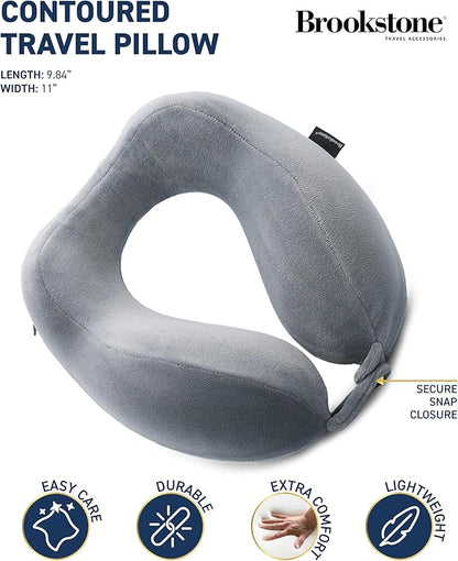 Brookstone Neck Travel Pillow - Lightweight Contoured Memory Foam Stuffable Travel Neck Pillow for Sleeping, Car, & Airplane, Size One Size, Dark Grey