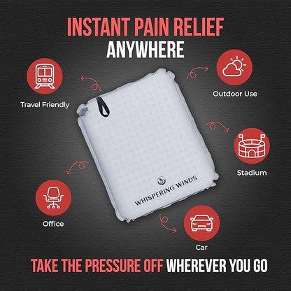 Whispering Winds Inflatable Seat Cushion - Comfortable Blow-up Foam Pad for Airplane, Travel, Stadium, Outdoors, Camping, Car & More