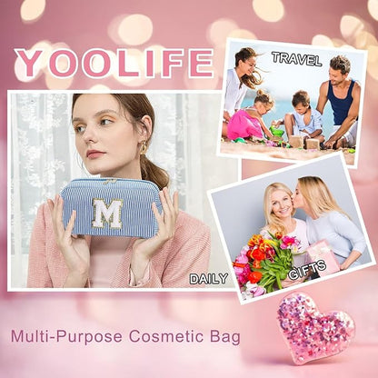 YOOLIFE Travel Makeup Cosmetic Bag - Personalized Monogram Cute Initial Makeup Bags Cosmetic Toiletry Bag Pouch Make Up Case for Women Her Mom Best Friend Sister Teacher, Birthday Gifts for Women V