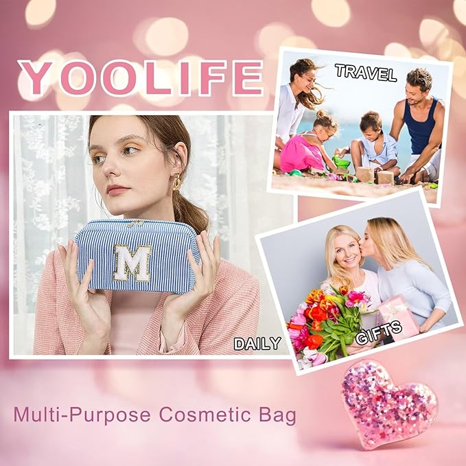 YOOLIFE Birthday Gifts for Women - Personalized Gifts for Her Mom, Best Friend, Sister, Teacher - Initial Makeup Bag