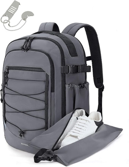 BAGSMART 27L Carry On Backpack, 17.3 Inch Large Travel backpack, Personal Item Backpack Travel Bag With Shoe Bag, Water Resistant Casual Daypack, Gray